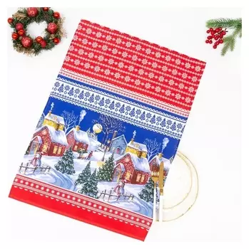 Полотенце Domovita «Зимний вечер» цвет красный, размер 50х70 см 100% хлопок, рогожка 170 г/м²