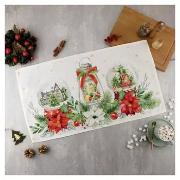 Полотенце "Этель" Christmas Red Flowers 40х73 см, 100% хл, саржа 190 гр/м2