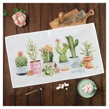 Полотенце "Этель" кактусы 40х73 см, 100% хл, рогожка 160 гр/м2