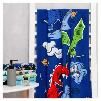 Полотенце Love Life "Динозаврики" 70*140 см, велюр/махра 340гр/м2, 100% хлопок