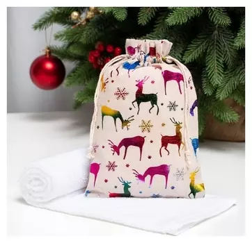 Полотенце махровое экономь и Я "Олени" 30*60 см, цв.белый, 70% хл., 30% бамбук, 340 г/м2