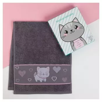 Полотенце махровое "Котик" 30х70 см 100% хлопок, 370гр/м2