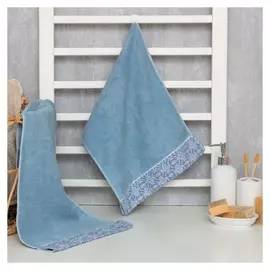 Полотенце махровое Lovelife «Кружево», цвет синий, 30*70±3см, 100% хлопок, 400 гр/м2