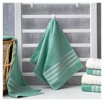 Полотенце махровое "Полоски" зелёное 30х70 см, 100% хл, 370гр/м2