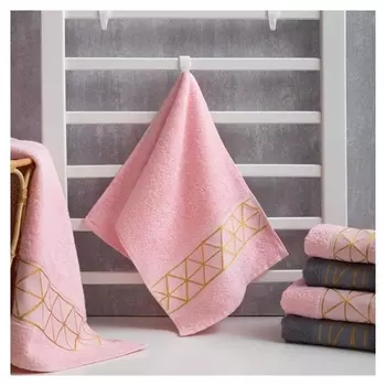 Полотенце махровое "Ромбы" розовое 30х70 см, 100% хл, 370гр/м2