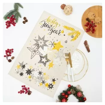 Полотенце новогоднее, размер звёзды, размер 39х60 см, 50% лён, 50% хлопок, 160г/м²