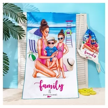 Полотенце пляжное в сумке этель «Family» 70х140 см, микрофибра