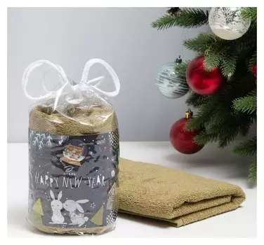 Полотенце подарочное этель Happy New Year оливковый, 50х90см, 100% хл, 340 г/м2