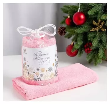 Полотенце подарочное этель "С новым годом" цв.розовый, 50х90см, 100% хл, 340 г/м2