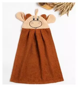 Полотенце-рушник махровый "Бычок" 43х35см, коричневый, хл100%, 300 г/м