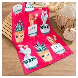 Полотенце "Сукуленты" 70*140 см, велюр/махра 350гр/м2, 100% хлопок