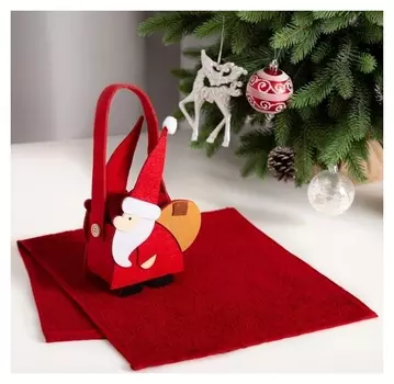 Полотенце в корзинке экономь и Я "Дед мороз" 30*60 см, цв. бордовый, 100%хл, 320 г/м2