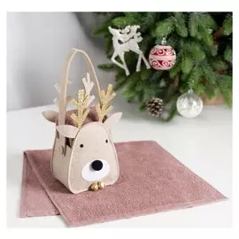 Полотенце в корзинке экономь и Я "Олень" 30*60 см, цв. мокко, 100%хл, 320 г/м2