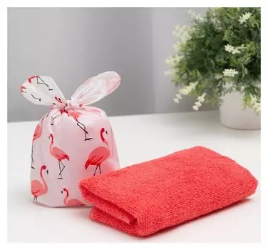 Полотенце в мешочке экономь и Я "Фламинго" 30*60 см, 100% хлопок, 320 гр/м2