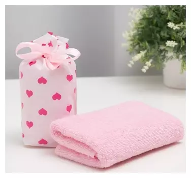 Полотенце в мешочке экономь и Я "Сердечки" 30*60 см, 100% хлопок, 320 гр/м2