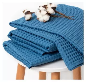 Полотенце вафельное банное этель "Boho" 67*140 см, цв. синий, 100% хл, 290 гр/м2