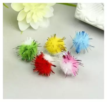 Помпоны для творчества, многоцветные, блестящие, 6 цветов, 15 мм, (Набор 50 шт)