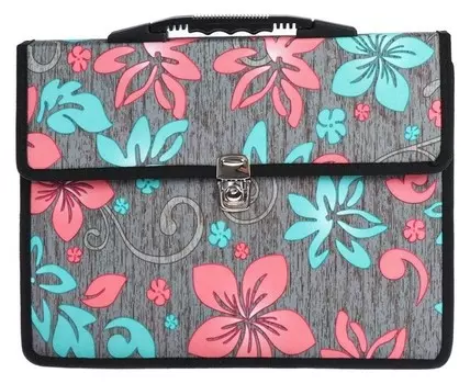 Портфель деловой, ткань, 350 х 260 х 100 мм «Канцбург», сестрорецк, бирюзово-розовый мотив