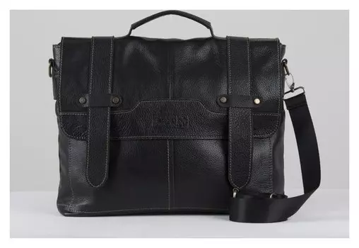 Портфель мужской, отдел на клапане, наружный карман, длинный ремень, цвет чёрный