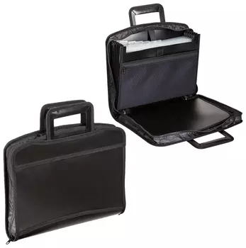 Портфель-папка пластиковая Brauberg А4+ (355х290х60 мм), выдвижные ручки, 8 отделений, 2 карманов, на молнии, черный