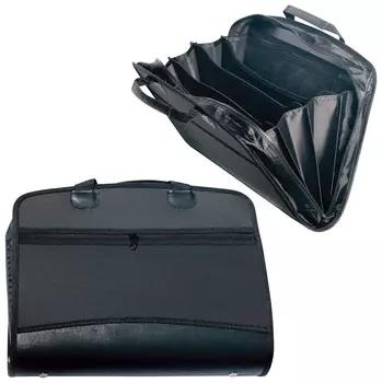 Портфель-папка пластиковая Brauberg А4+ (375х305х60 мм), бизнес-класс, 4 отделения, 2 кармана, на молнии, черный