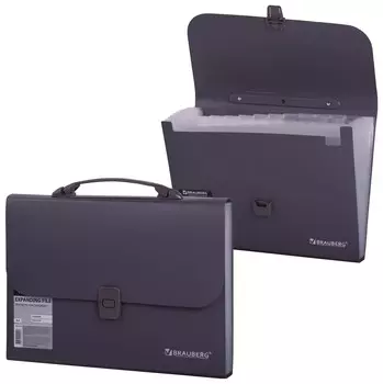 Портфель пластиковый Brauberg А4 (327х254х30 мм), 13 отделений, индексные ярлыки, серый