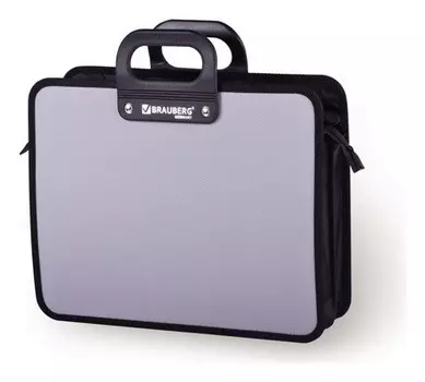 Портфель пластиковый Brauberg "Премьер", А4 (390х315х120 мм), 3 отделения, на молнии, фактура бисер, серый