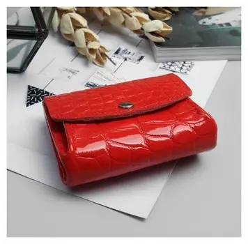 Портмоне-монетница, отдел, аллигатор, цвет алый