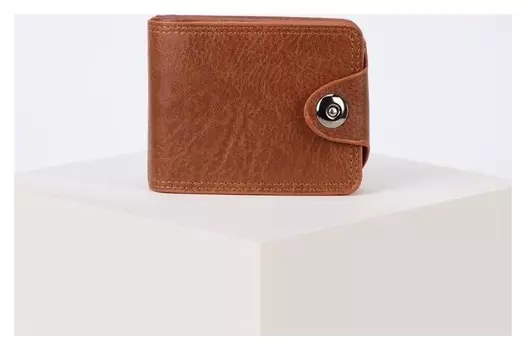 Портмоне мужское с 2 отделами на клапане для купюр и карт Эффект мятой кожи Цвет светло-коричневый