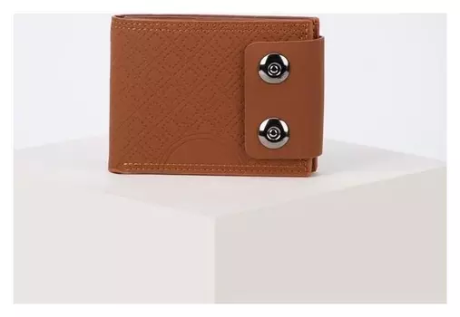 Портмоне мужское с 2 отделами на клапане с большими кнопками для купюр и карт Узоры Цвет светло-коричневый