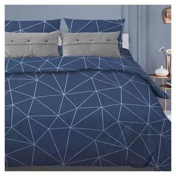 Постельное бельё 1,5 сп полигон, тёмно-синий, 150х210 см, 150х210 см, 70х70 см, бязь, 105 г/м, 100% хлопок