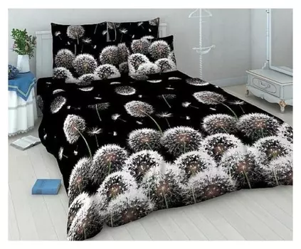 Постельное бельё 1,5 сп. «Василиса» белые одуванчики, 145х215 см, 150х214 см, 70х70 см - 2 шт.
