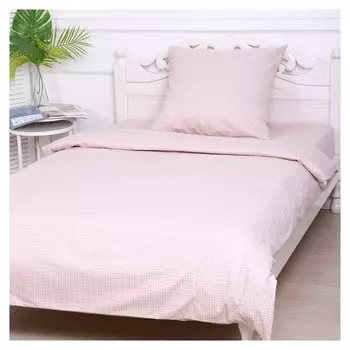 Постельное бельё 1,5сп клеточка бежевый, 150х210см, 150х210см, 70х70 см, бязь, 120 г/м, 100% хлопок