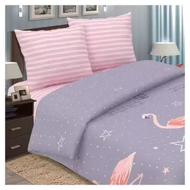 Постельное бельё 1,5сп традиция фламинго 147х217, 150х220, 70х70 2шт, поплин 110г/м, хлопок 100%