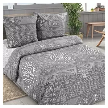 Постельное бельё 1,5сп традиция узор серый 146х217, 150х217, 70х70 2шт, поплин, 118г/м² 100% хлопок