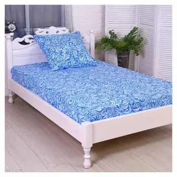 Постельное бельё 1.5сп узор синий (Простыня 145х215см, наволочка 70х70см) бязь, 120г/м², 100% хлопок