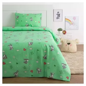 Постельное бельё экономь и Я 1,5 сп. «Зайки» цвет зелёный, 145×210, 150×210, 50×70 см-1 шт, бязь 120 гр/м2