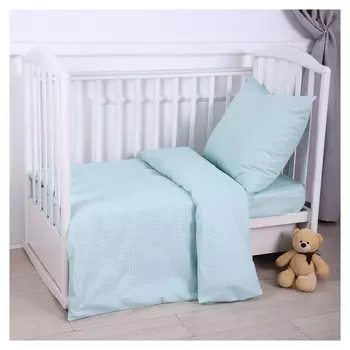 Постельное бельё Baby клеточка мята 112х147см, 110х150см, 60х60см, бязь 120г/м, хлопок 100%