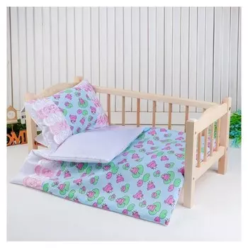 Постельное бельё для кукол Царевна лягушка на голубом, простыня, одеяло, подушка