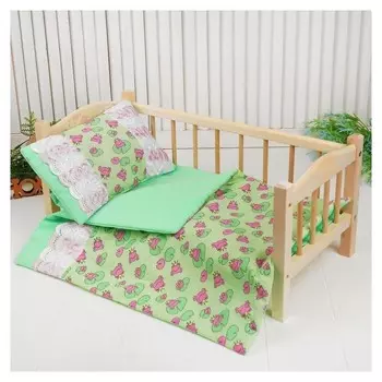 Постельное бельё для кукол Царевна лягушка на зелёном, простыня, одеяло, подушка