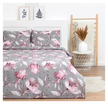 Постельное бельё евро Lovelife Pink Flowers: пододеяльник 200х217см+наволочка 50х70см-2шт,поплин125 г/м²