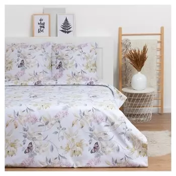 Постельное бельё евро Lovelife Spring Butterflies: пододеяльник 200х217см+наволочка 70х70см-2шт, поплин