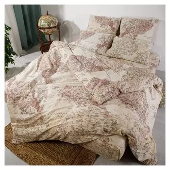 Постельное бельё евро ночь нежна атлас бежевый 220х200 см, 220х200 см, 70х70 см 2шт, бязь, 120г/м², 100% хлопок