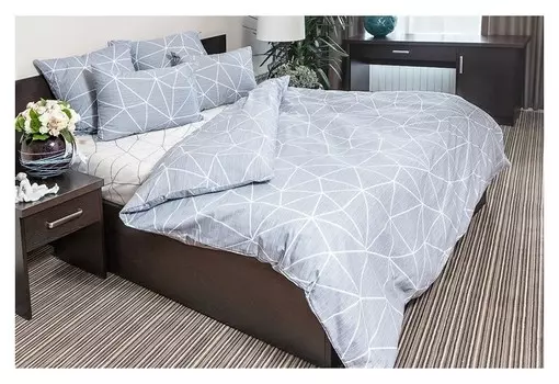 Постельное бельё ночь нежна евро «Грань», сер 200х220, 220х240, 70х70см 2шт, поплин