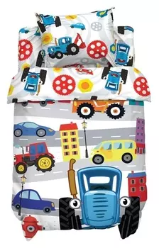 Постельное бельё синий трактор "Big Town" 112х147 см, 60х120+20 см, 40х60 см, 100% хлопок, бязь 125 г/м2