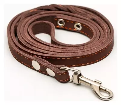 Поводок кожаный однослойный длинный, 2 м х 1,6 см, коричневый