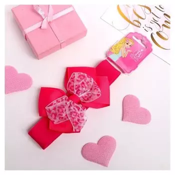 Повязка для волос "Двойной бант" 3*17 см, пятнистый, малиновый