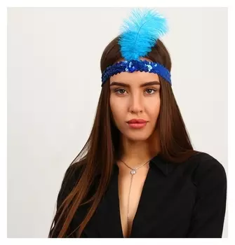 Повязка на голову с пером, цвет синий