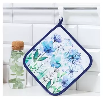 Прихватка "Blue Flowers" 19х19 саржа,100% х/л,ватин 250г/м2