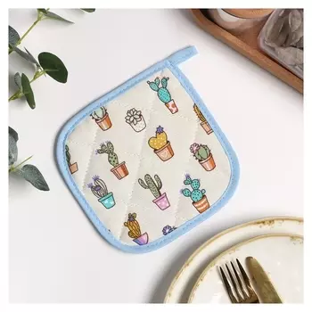 Прихватка мари санна кактус-василек 18х18см, бежевый, рогожка, 150г/м, хл100%